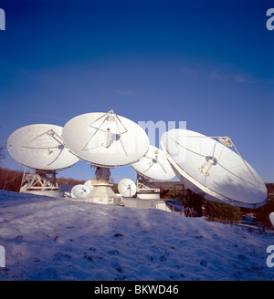 Satellite dishes at a telecommunications facility Stock Photo