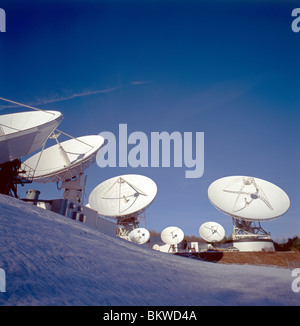 Satellite dishes at a telecommunications facility Stock Photo