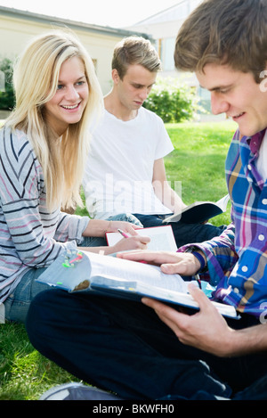 students studying outdoors Stock Photo