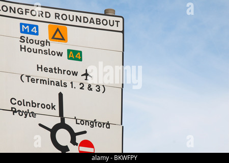 A road sign (on Longford roundabout) close to Heathrow Airport, London, UK. Stock Photo