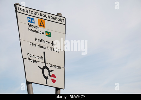 A road sign (on Longford roundabout) close to Heathrow Airport, London, UK. Stock Photo