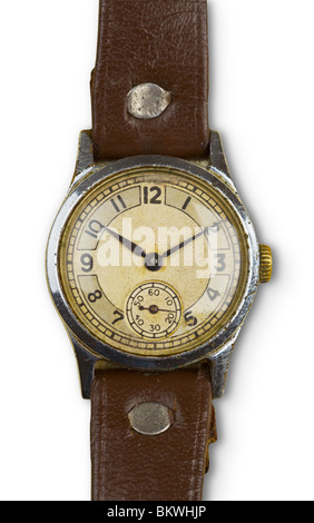Vintage watches with leather strap, isolated on a white background Stock Photo
