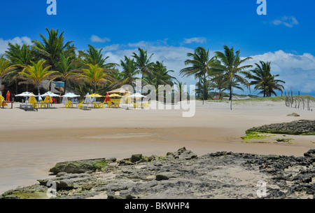 Beach scene and restaurant in Sibauma near Pipa Brazil Stock Photo