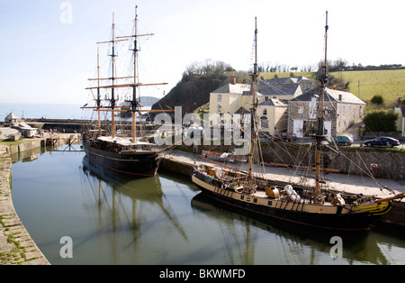 The square sail fleet of square riggers Charlestown Harbour St Austell Cornwall UK Stock Photo