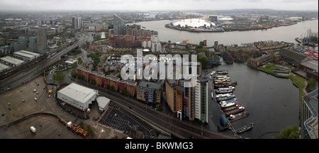 a panoramic, aerial view over the Docklands, London, England taken from the 27th floor of an office in Canary Stock Photo