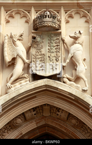 Stone carving above an entrance to King's College Chapel Cambridge, England UK. Stock Photo