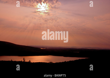 Stock photograph of sunset over Eagle Lake, Acadia National Park, Maine, USA. Stock Photo