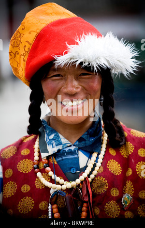A local woman from Ganzi China wearing traditional dress Stock Photo