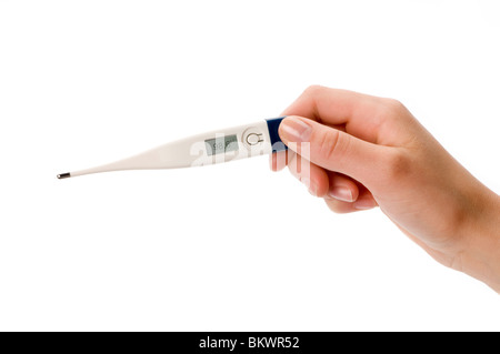 hand holding thermometer Stock Photo
