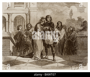 In 642, Clovis II bought Bathild, an Anglo-Saxon slave, and took her for wife. Stock Photo