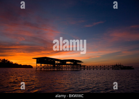 Sunset over Mari Mari Dive Lodge, Kecil Island, Mantanani, South China Sea, Sabah, East Malaysia. Stock Photo