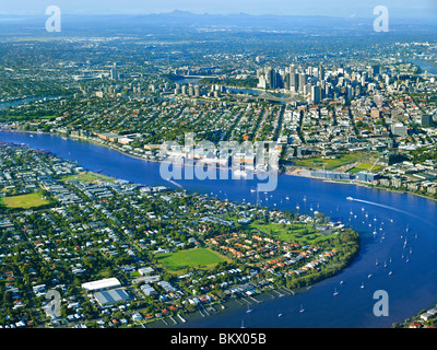 Aerial view of Brisbane Queensland Australia looking West from Bulimba Stock Photo