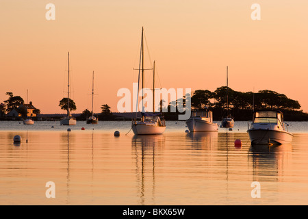 Dawn in Camden Harbor.  Camden, Maine. Stock Photo