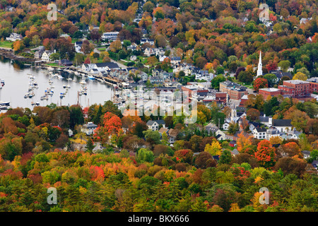 Camden, Maine as seen from Mount Battie in Camden Hills State Park. Fall. Stock Photo