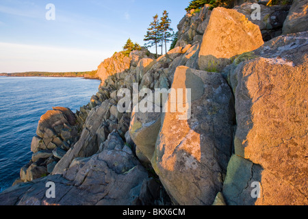 The cliffs of the Bold Coast trail in Cutler, Maine. Cutler Coast Public Reserved Land. Stock Photo