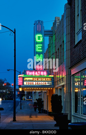 Historic Gem Movie Theatre Neon Marquee at Dusk in Kannapolis, North Carolina Stock Photo