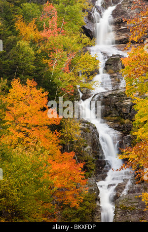 Silver Cascade waterfall in New Hampshire's White Mountains. Fall foliage. Crawford Notch State Park. Stock Photo