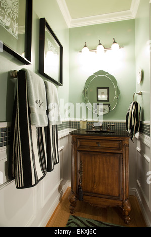 GUEST BATHROOM IN GREEN, BLACK AND WHITE COLORS. CONTEMPORARY STYLE Stock Photo