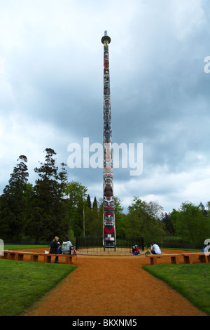 The Totem Pole alongside Wick Pond, Virginia Water, The Royal Landscape, Windsor Great Park, Surrey, United Kingdom Stock Photo