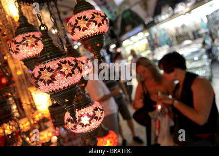 Colourful lanterns on display in the Grand Bazaar in central Istanbul, Turkey in Europe. Stock Photo