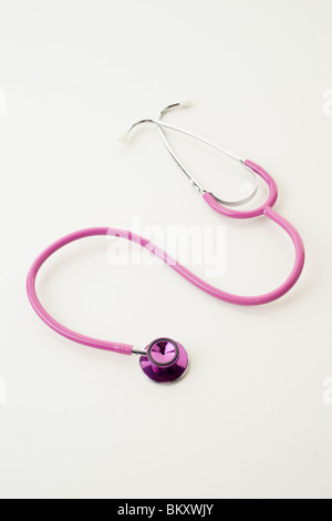 great image of pink stethoscope on white Stock Photo