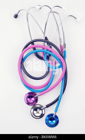 great image of three stethoscopes on white Stock Photo