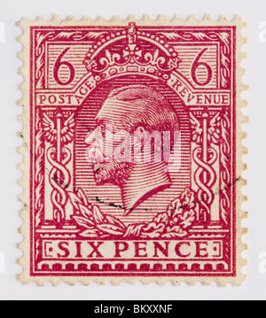 Six pence stamp from 1912 depicting King George V Stock Photo