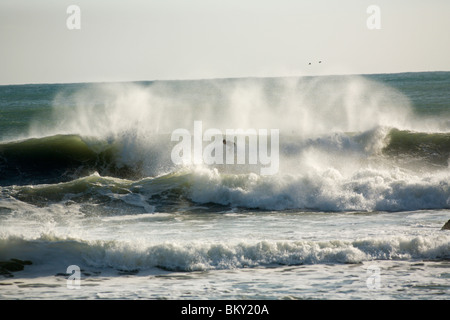 A man surfs on The Lost Coast, California. Stock Photo