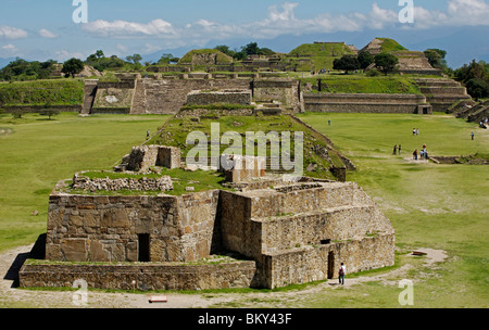 El Observatorio or The Observatory building is seen in the ancient Zapotec city of Monte Alban near Oaxaca, Mexico. Stock Photo