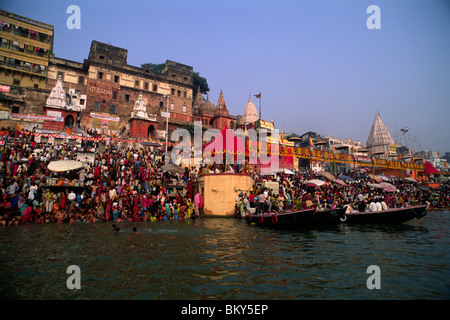 India, Uttar Pradesh, Varanasi, Ganges river, Kartik Purnima festival Stock Photo