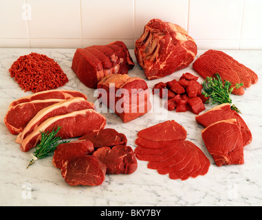 various cuts of beef Stock Photo