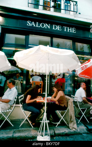 Paris, France, Young People, Sharing Meals in Contemporary French Cafe Bar,  Bistro Restaurant 'Salon de The' Outside Tables in Latin Quarter, Terrace Stock Photo