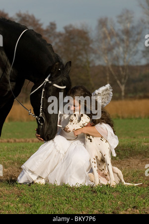 angel, friesian horse and dalmatian Stock Photo