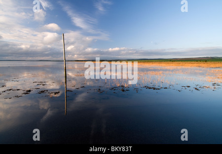 One of the Pilgrims Way Marker Posts on Lindisfarne Causeway Stock Photo