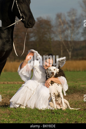 angel, friesian horse and dalmatian Stock Photo