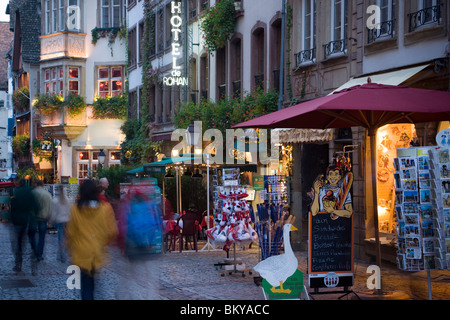 Souvenir shop at Rue de Maroquin, Souvenir shop at Rue de Maroquin at old town in the evening, Strasbourg, Alsace, France Stock Photo