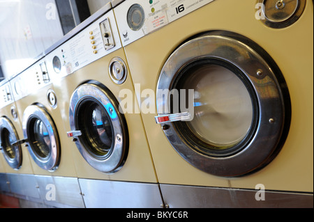 Washing machine at launderette England Uk Stock Photo
