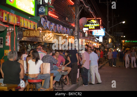 Tourists sitting in open-air bars at Bang-La Road in the evening, bar district, Patong Beach, Ao Patong, Hat Patong, Phuket, Tha Stock Photo