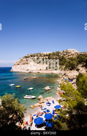View over beach at Anthony Quinn Bay, film location of the film The Guns of Navarone, Falirakis, Rhodes, Greece Stock Photo