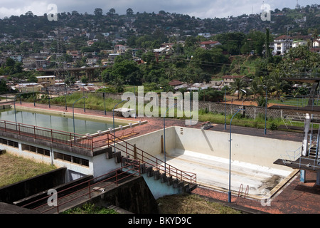 Olympic size swimming pool, unused, at the International Sports Stadium in Freetown, Sierra Leone, West Africa Stock Photo