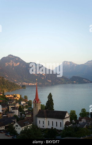 Parish church St. Maria, Weggis and Lake Lucerne, Canton Lucerne, Switzerland Stock Photo