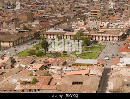 View of plaza de armas square in Cajamarca city Peru Stock Photo