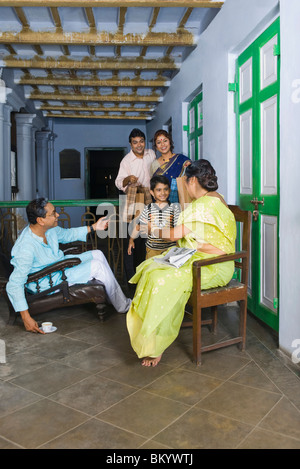 Asian Family With Child Visiting Grandparents In Hospital Stock Photo 