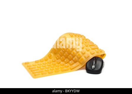 flexible computer keyboard with black mouse Stock Photo