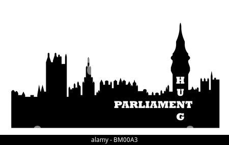 Conceptual illustration of hung Houses of Parliament after general election, Westminster, London, England. Stock Photo