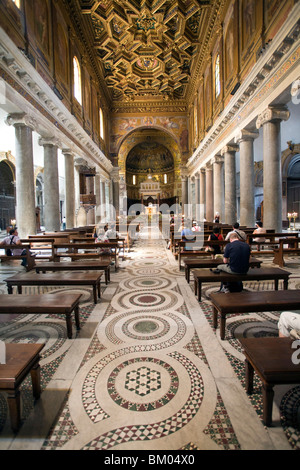 Main nave of Santa Maria in Trastevere basilica, Rome Stock Photo