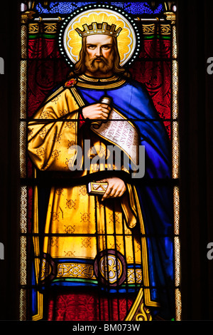 Stained glass window, Saint-Corentin Cathedral, town of Quimper, departament of Finistere, region of Brittany, France Stock Photo