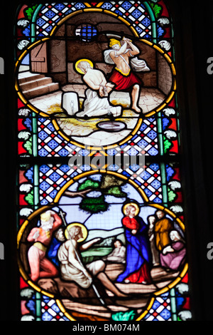 Stained glass window, Saint-Corentin Cathedral, town of Quimper, departament of Finistere, region of Brittany, France Stock Photo