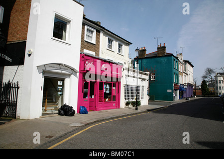 Minx beauty salon and Chez Patrick restaurant on Stratford Road, Kensington, London, UK Stock Photo