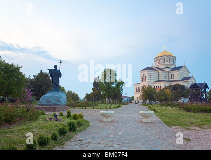 Evening St Vladimir's Cathedral church (Chersonesos- ancient town, Sevastopol, Crimea, Ukraine) Stock Photo